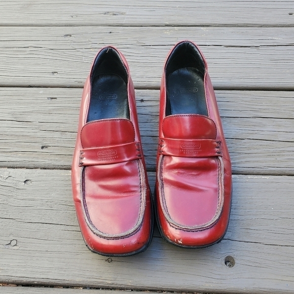 Vintage 90s y2k Coach Leatherwear Red Leather Moc Toe Slip-on Grunge Loafers 9 - Picture 4 of 9